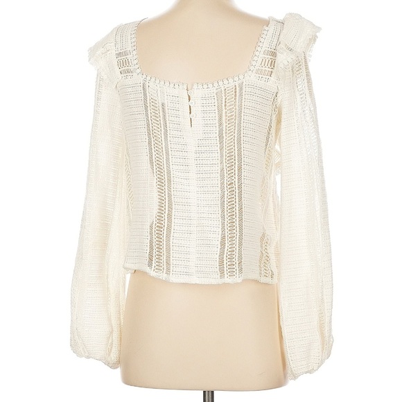 Sezane Lace Love Blouse 100% Cotton Ivory White Ruffled Open Knit French Girl - Picture 3 of 9